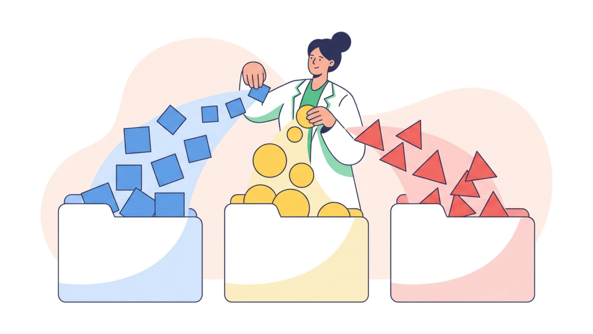 Professionnelle de santé triant trois catégories de recettes dans des dossiers